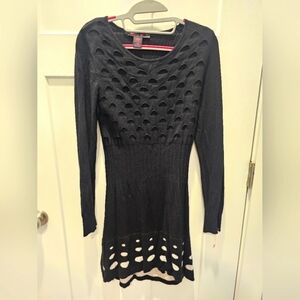 Elena Wang Black Cutout Sweater Dress Size Small Polka Dot Hem Angora Blend